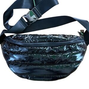 ah-dorned Black High‎ Shine Quilted Puffer Belt Bag Fanny Pack Crossbody